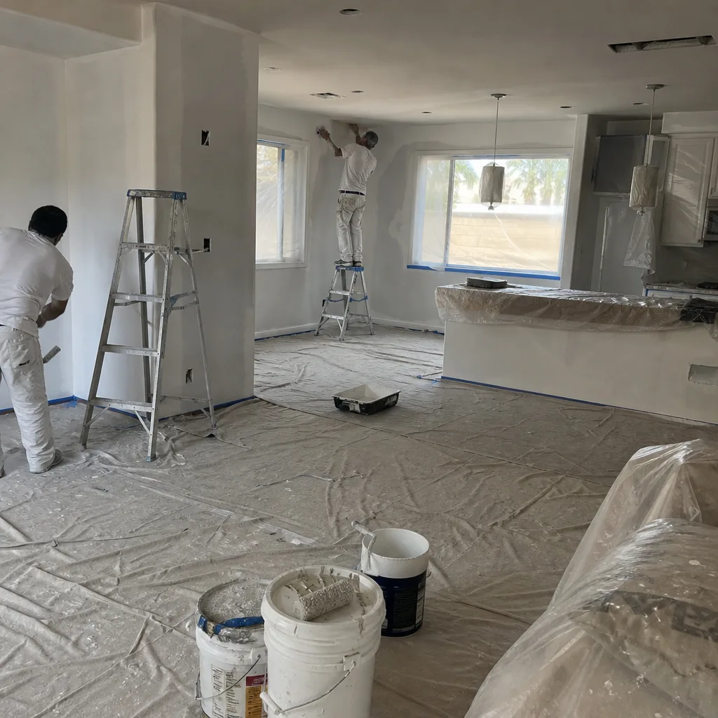 Professional painters performing interior home remodeling and wall painting